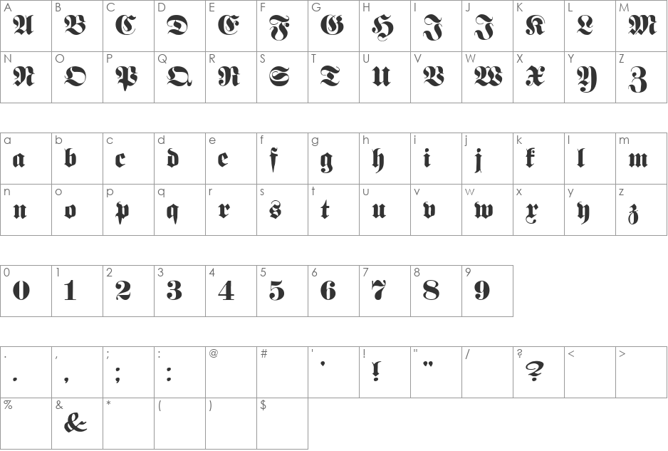 Proclamate Heavy font character map preview