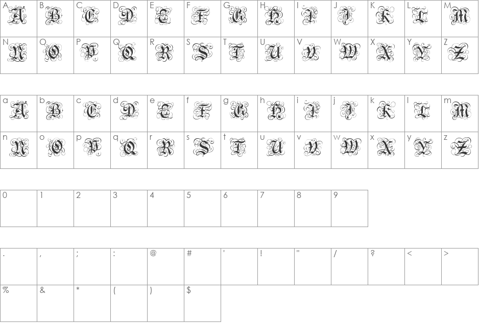 Prodigal font character map preview