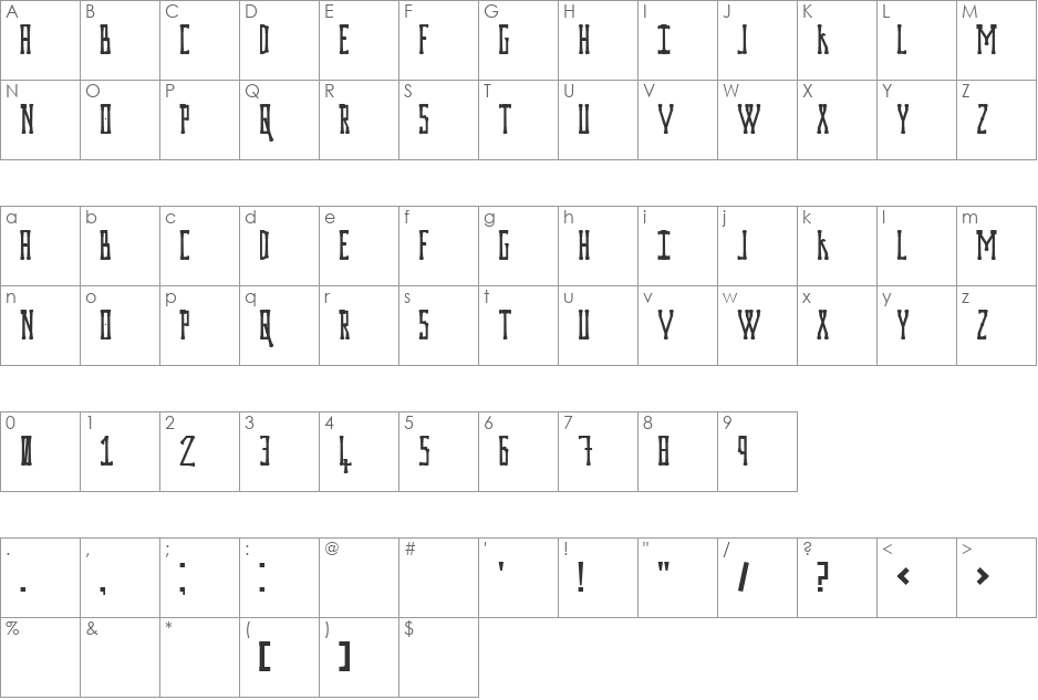 Prodigium Os Drugs font character map preview