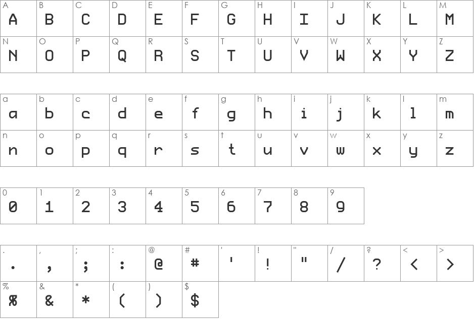 ProFontWindows font character map preview
