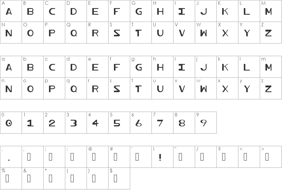 Profundum font character map preview