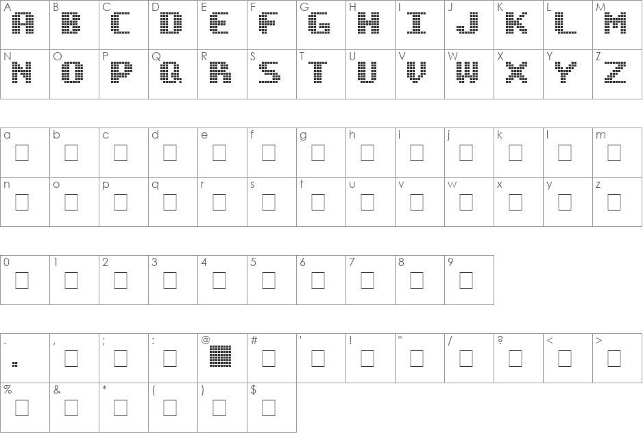 Progge font character map preview