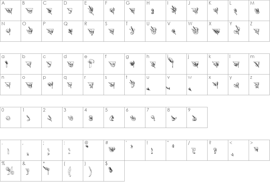 Progoty 3D font character map preview