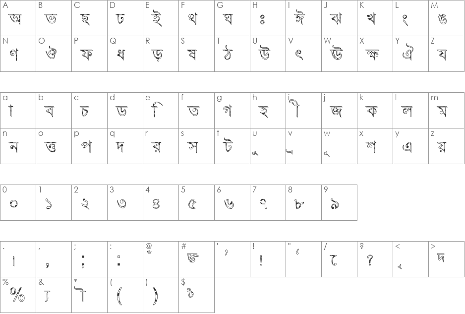 Progoty Cow font character map preview