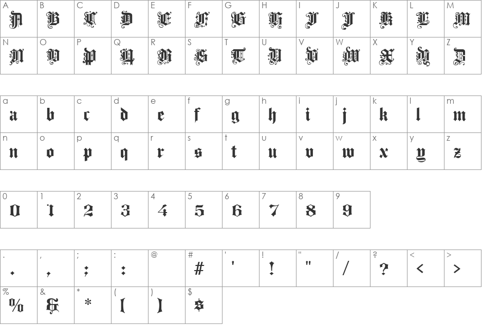 Progressive Text font character map preview