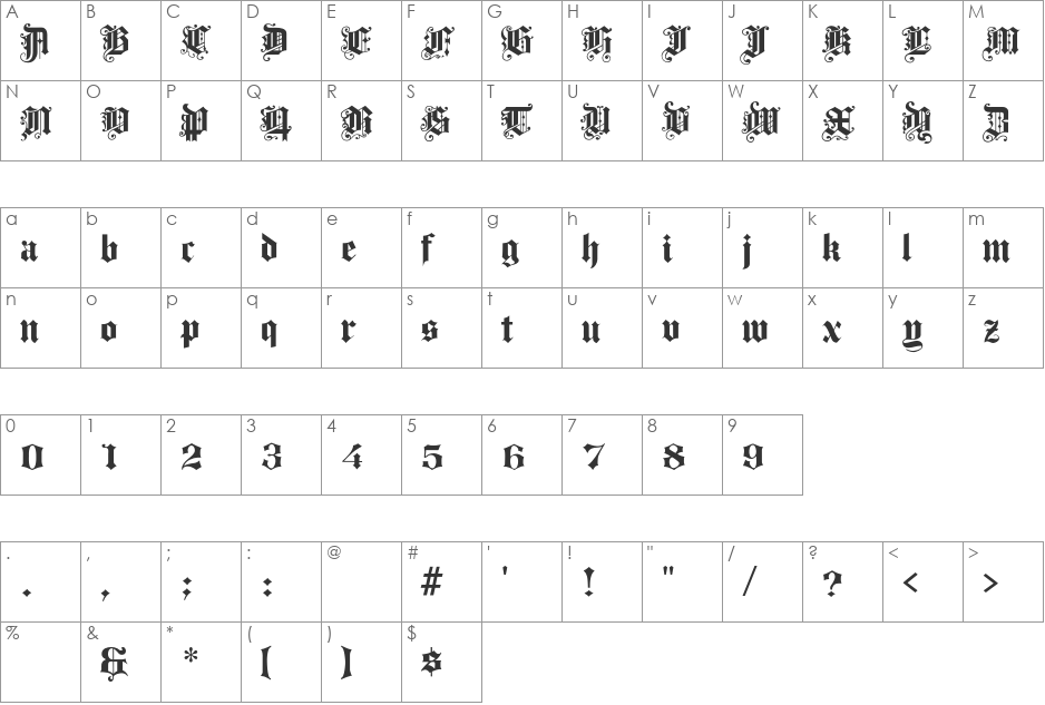 ProgressiveText font character map preview