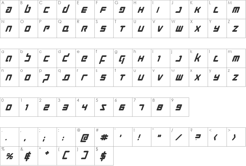 Prokofiev Bold Italic font character map preview
