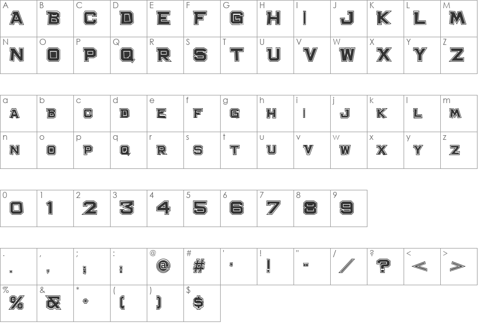 Bachelor Pad College JL font character map preview