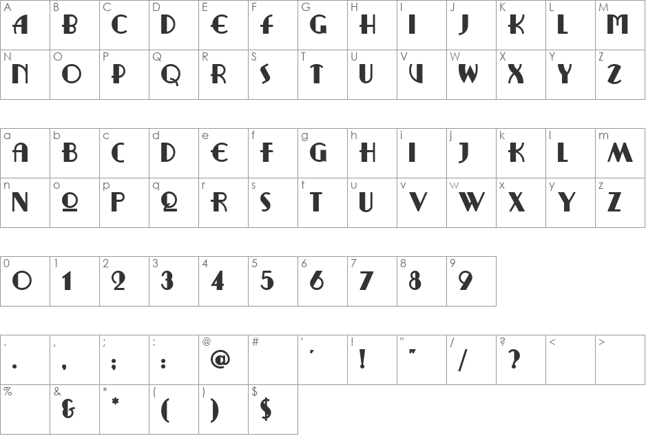 Promenad Deco font character map preview