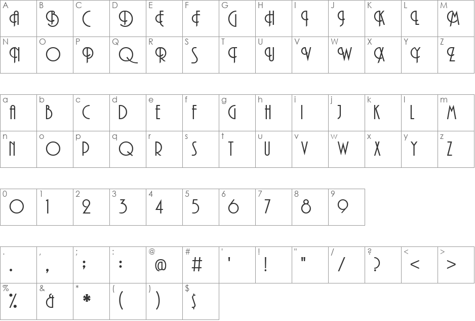 Promenade font character map preview