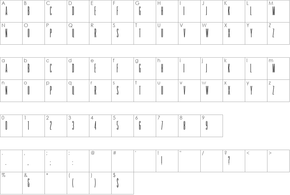 Promenade de la Croisette font character map preview