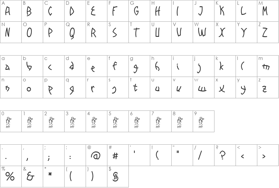 Promenades font character map preview