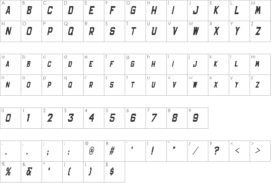 Bachelor Pad Condensed JL font character map preview