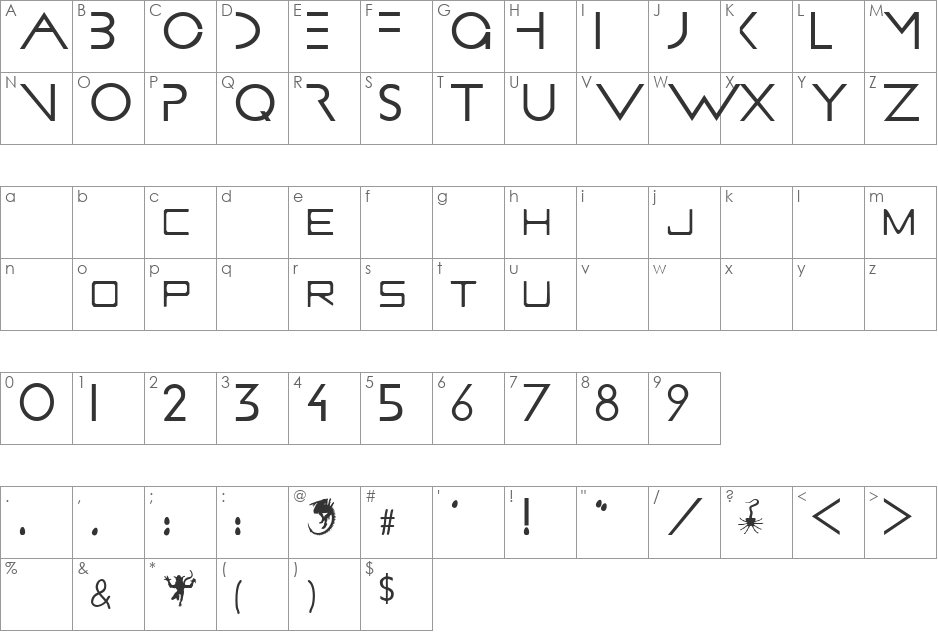 PROMETHEUS font character map preview