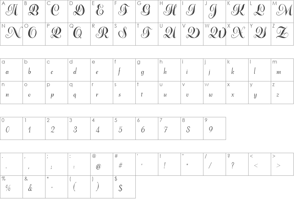 Adana script font character map preview