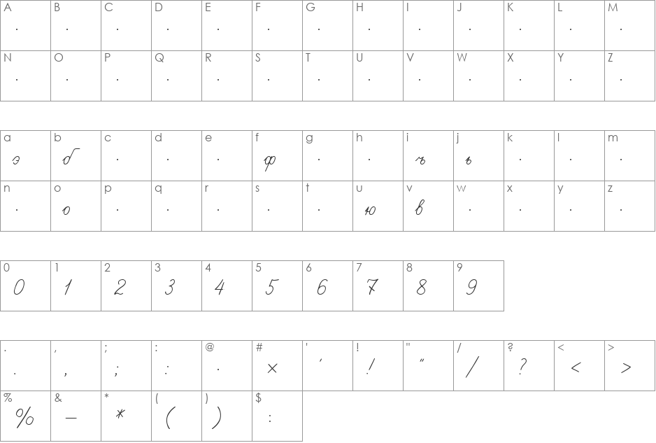 Propisi font character map preview