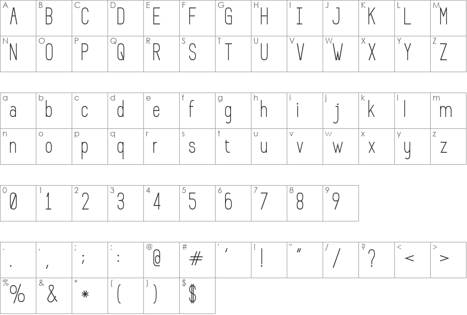 Prosciutto Sansish font character map preview