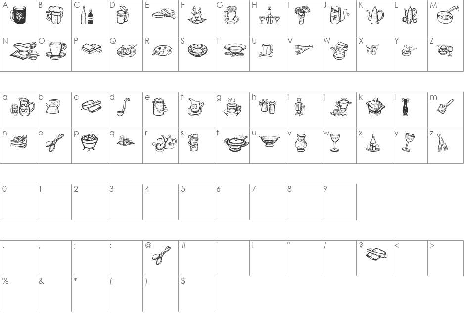 PrositBats font character map preview