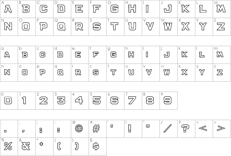 Bachelor Pad Outline JL font character map preview