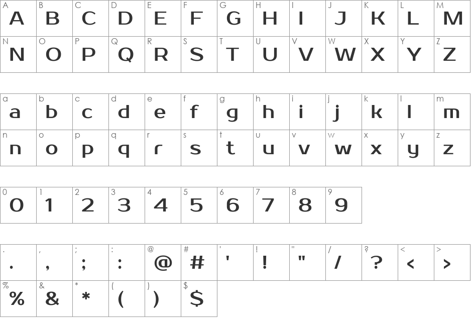 Prosto font character map preview