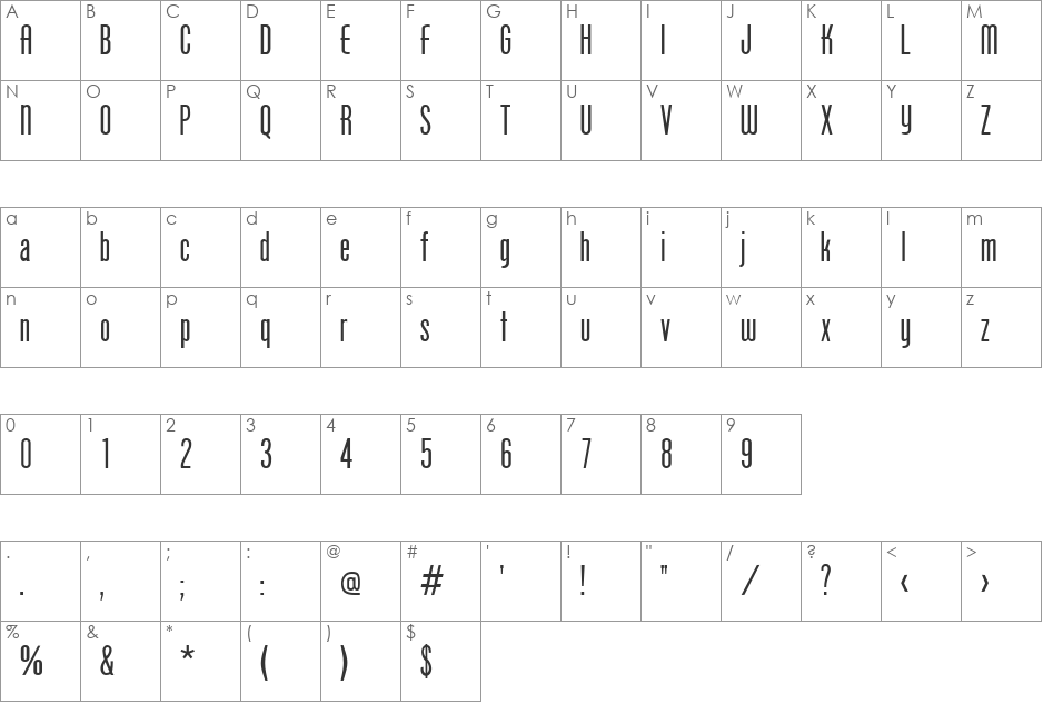 Protege font character map preview