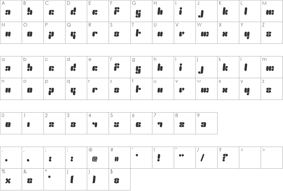 Proton font character map preview