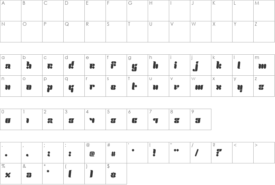 Proton-Alternate font character map preview