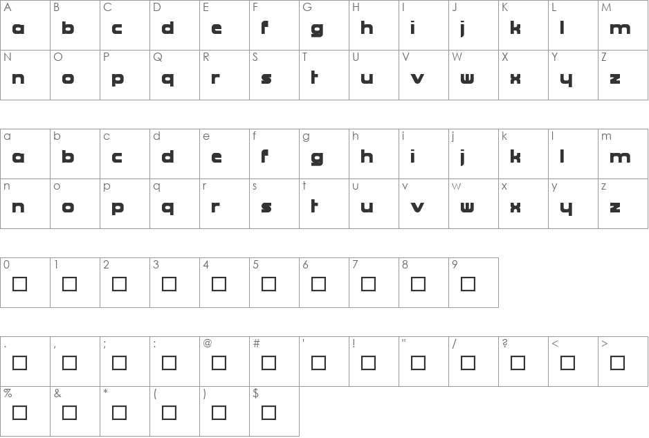 Proudance font character map preview