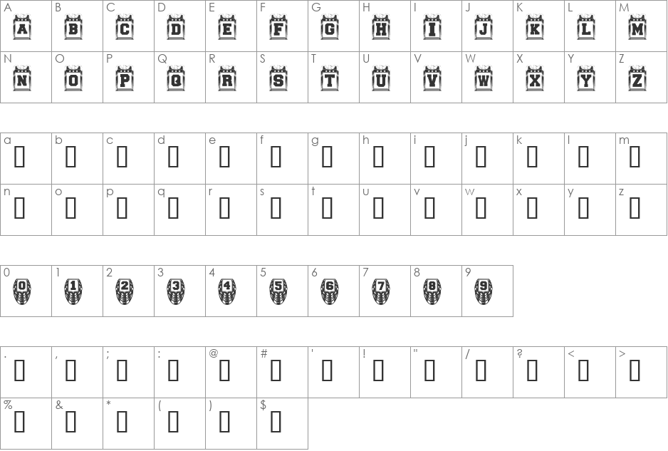 Proudly American font character map preview