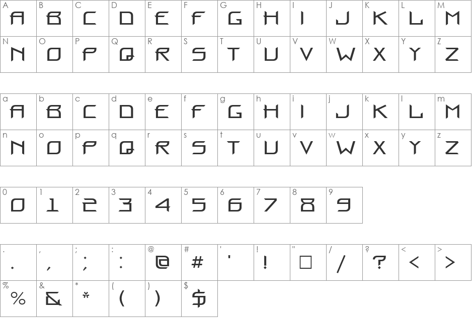 ProunC font character map preview