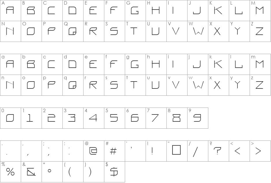 ProunCTT font character map preview