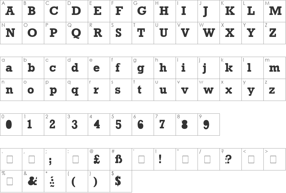 ProUN_AZ font character map preview
