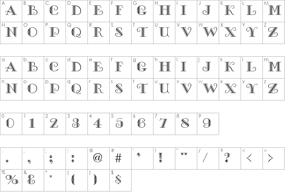 ProverDisplayCapsSSi font character map preview