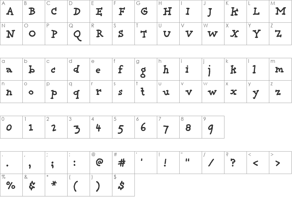 Providence font character map preview
