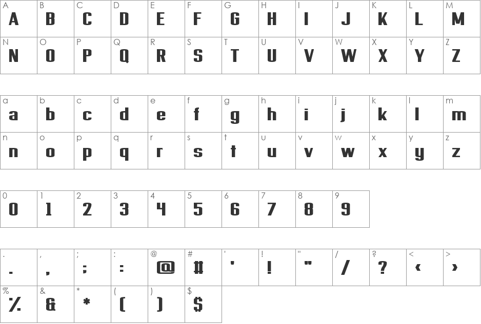 Provisionary font character map preview
