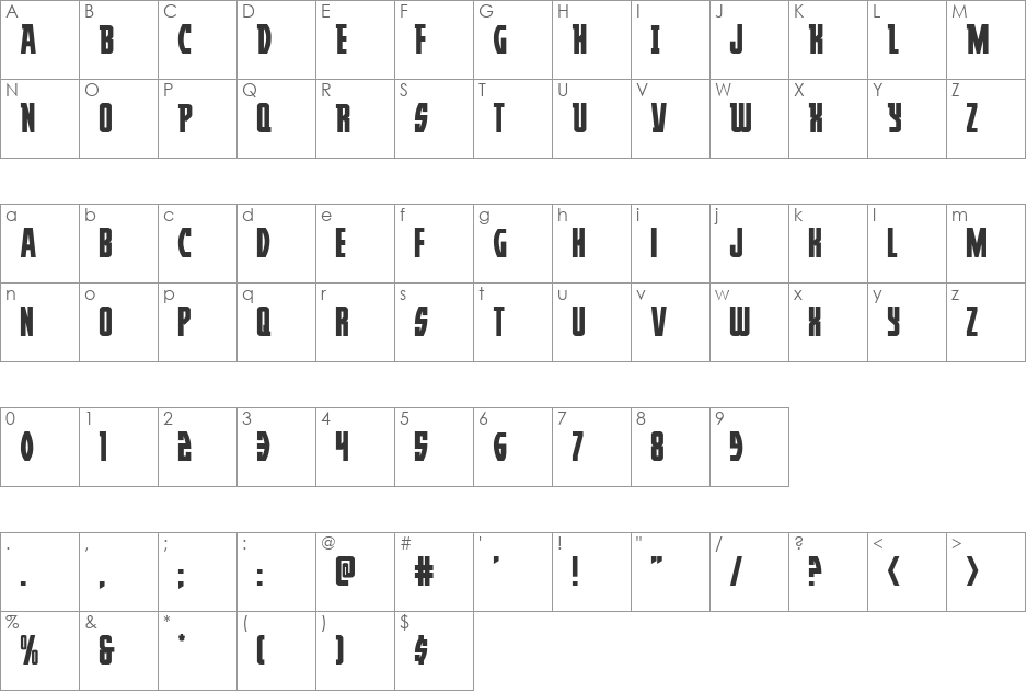 Prowler Outline Italic font character map preview