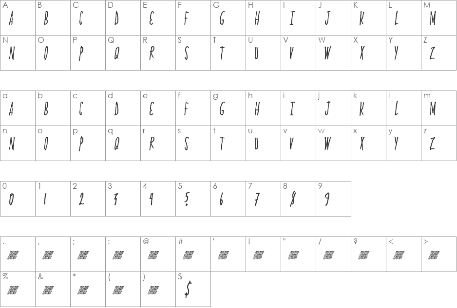 ProximaFour font character map preview