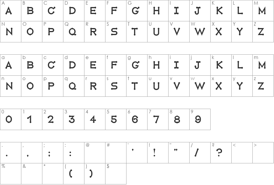 Pruspic Paint font character map preview