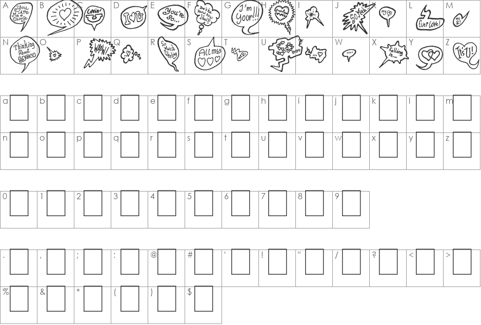 PS I LOVE YOU font character map preview