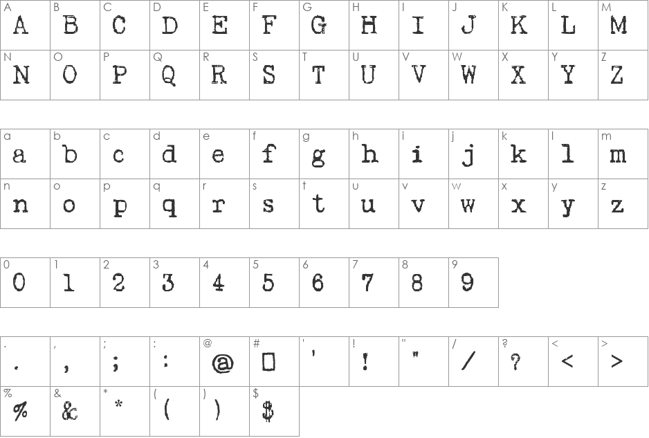 Psacstroj font character map preview