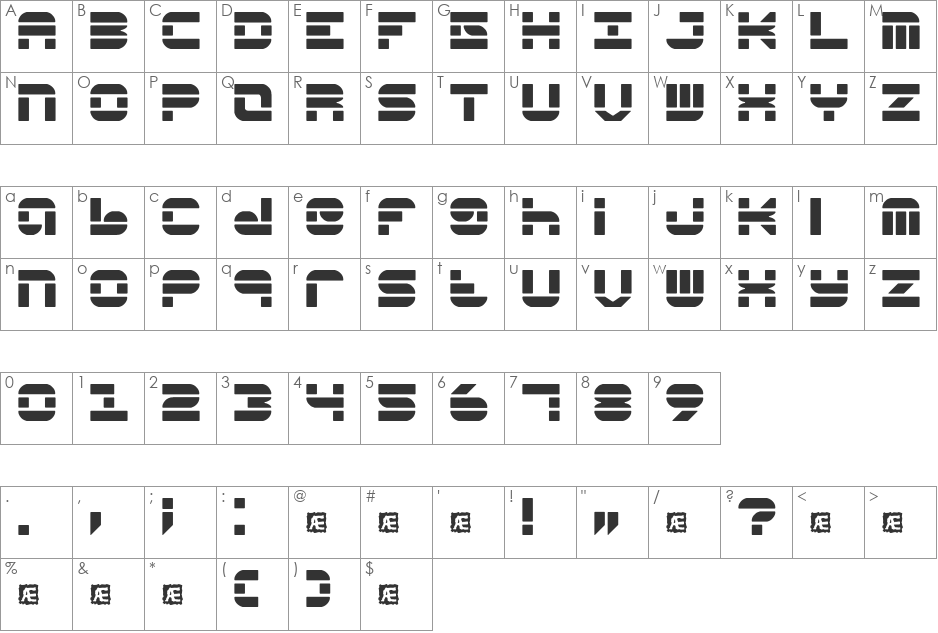 Pseudo (BRK) font character map preview
