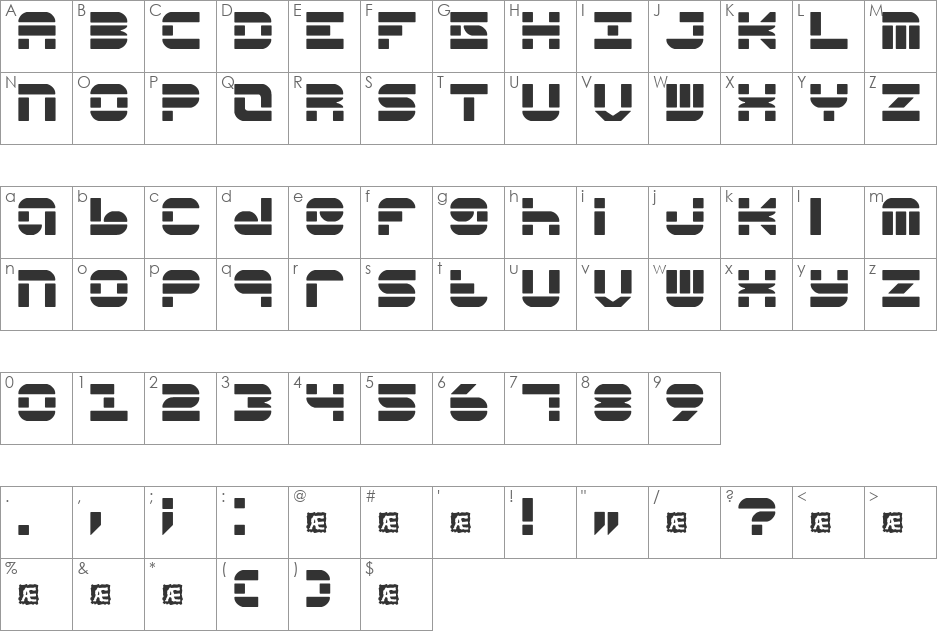 Pseudo BRK font character map preview