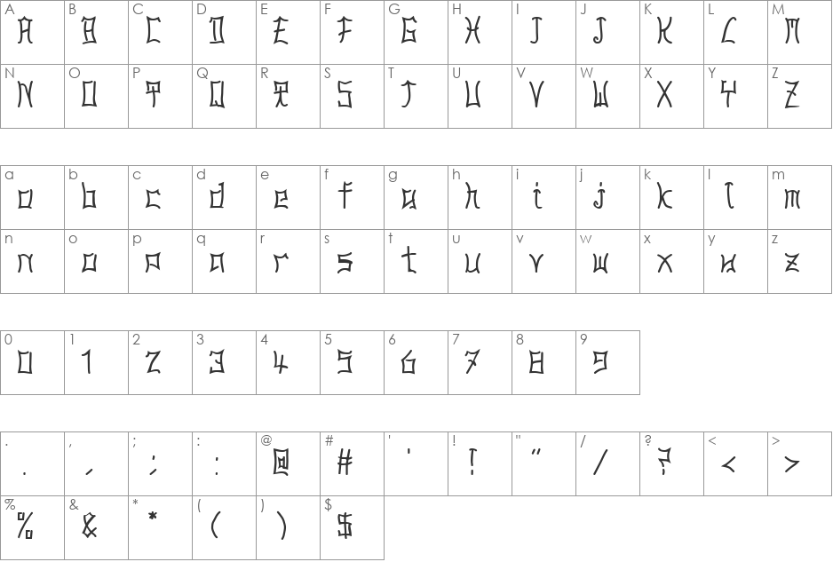PseudoNippon Becker font character map preview