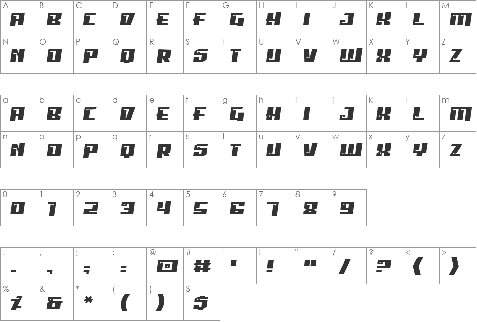 Psiphoon BB font character map preview