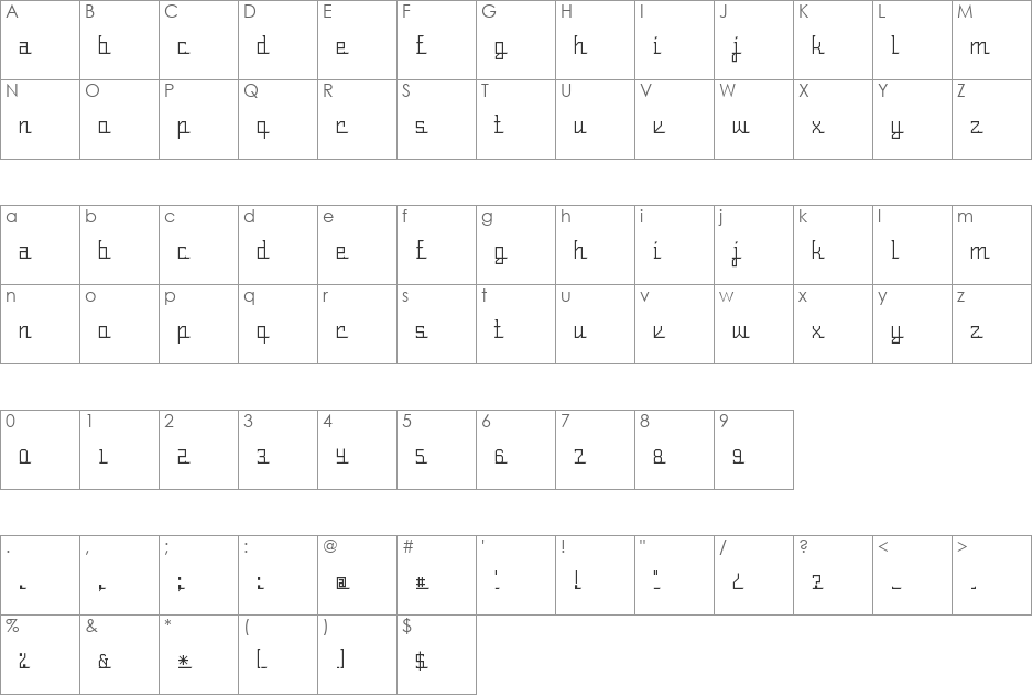 Psuedoscript font character map preview