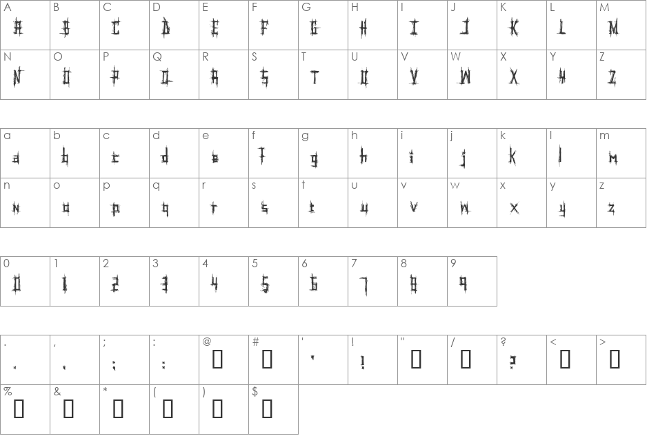 Psychotic font character map preview