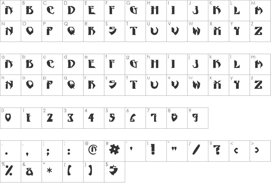 Psygnotic font character map preview