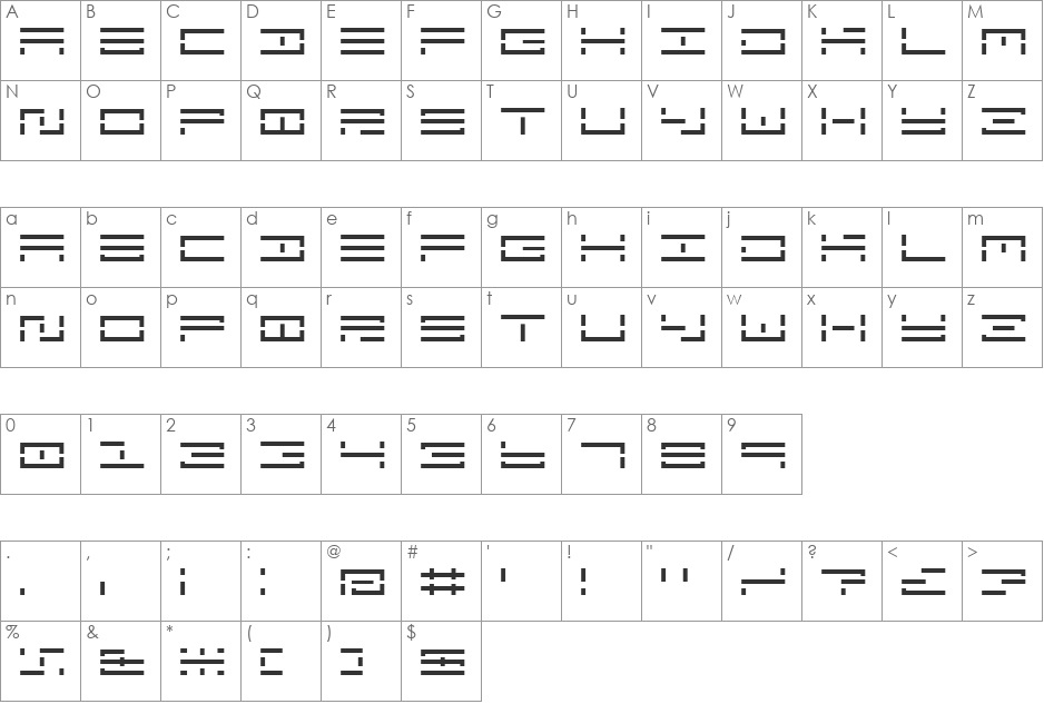 Psyleave font character map preview