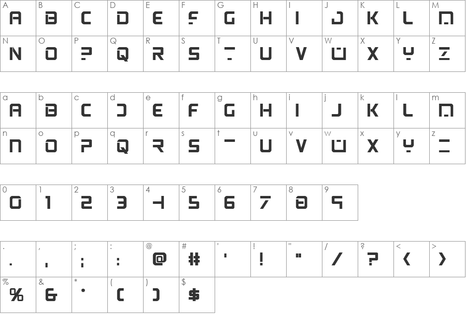 PsYonic VII Bold font character map preview