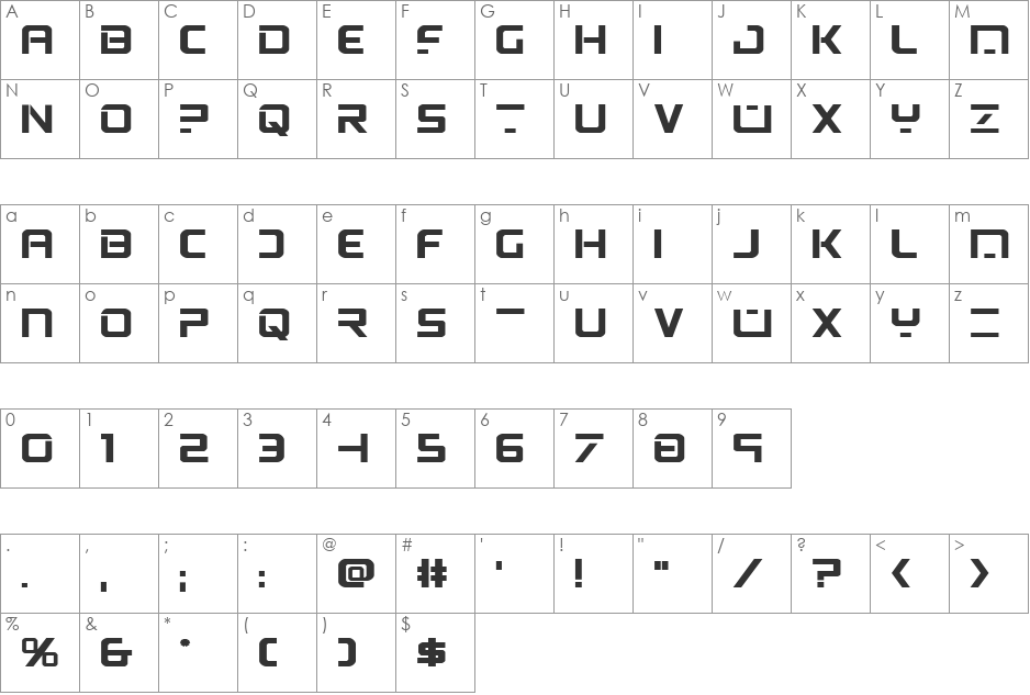 PsYonic VII Bold Expanded font character map preview